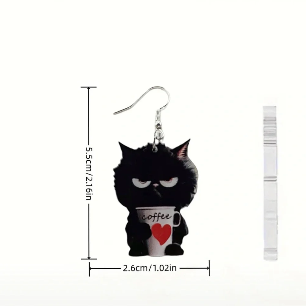 Grumpy Cat Earrings with Coffee Cup Design